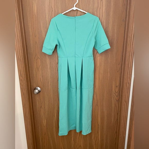 NEW Mint Green 3/4 Sleeve Box Pleated Midi Dress M - Picture 8 of 9